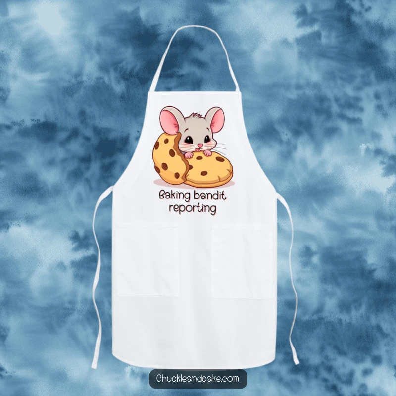 Funny mouse apron, chef's attire with a mischievous mouse sneaking a giant cookie, kitchen humor, cute baking accessory, perfect funny gift for cooks.