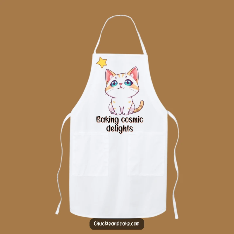 Funny Bobtail Cat Stargazing Apron: Cook with Whimsical Charm