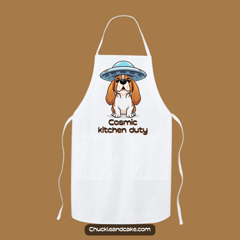 Funny Basset Hound UFO Apron: Cosmic Kitchen Wear, Perfect Funny Gift for Cooks