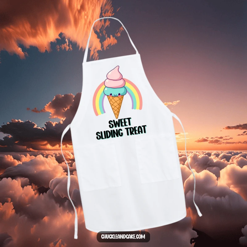 Funny Apron: A cheerful ice cream cone slides down a rainbow, bringing sweet joy to the kitchen.