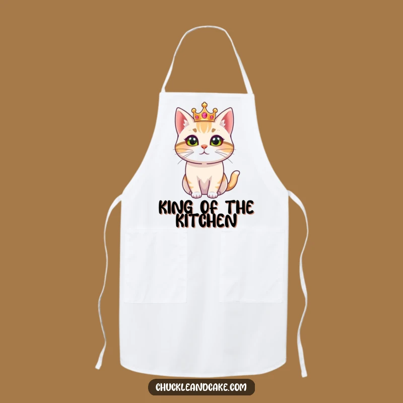 Funny Bobtail Cat Kitchen Apron: Regal Ruler in Crown