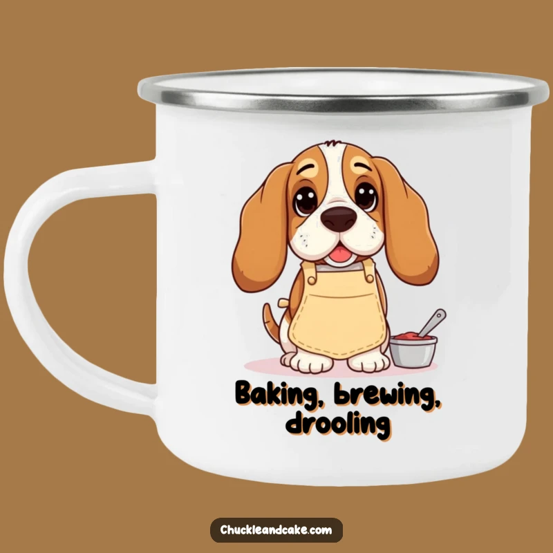 Funny Basset Hound Camping Mug: Droopy-Eared Baker - Outdoor Humorous Dog Gift