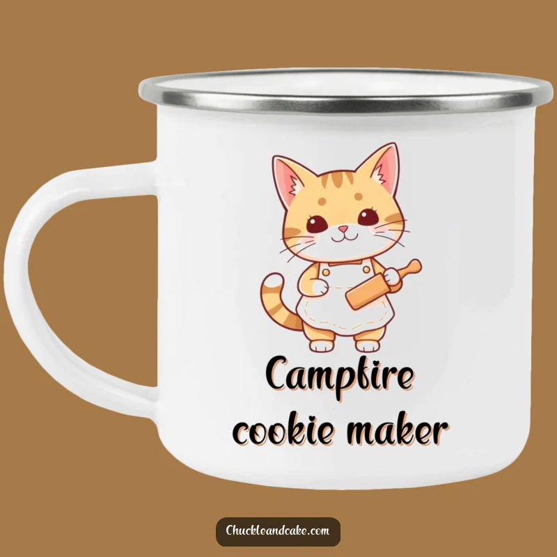 Funny Bobtail Baker Cat Enamel Camping Mug: Your Trail Baking Buddy