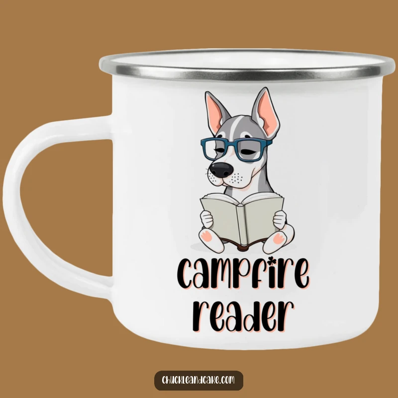 Funny Grand Dane Glasses Camping Mug: Bookish Dane Outdoor Mug, Gift!