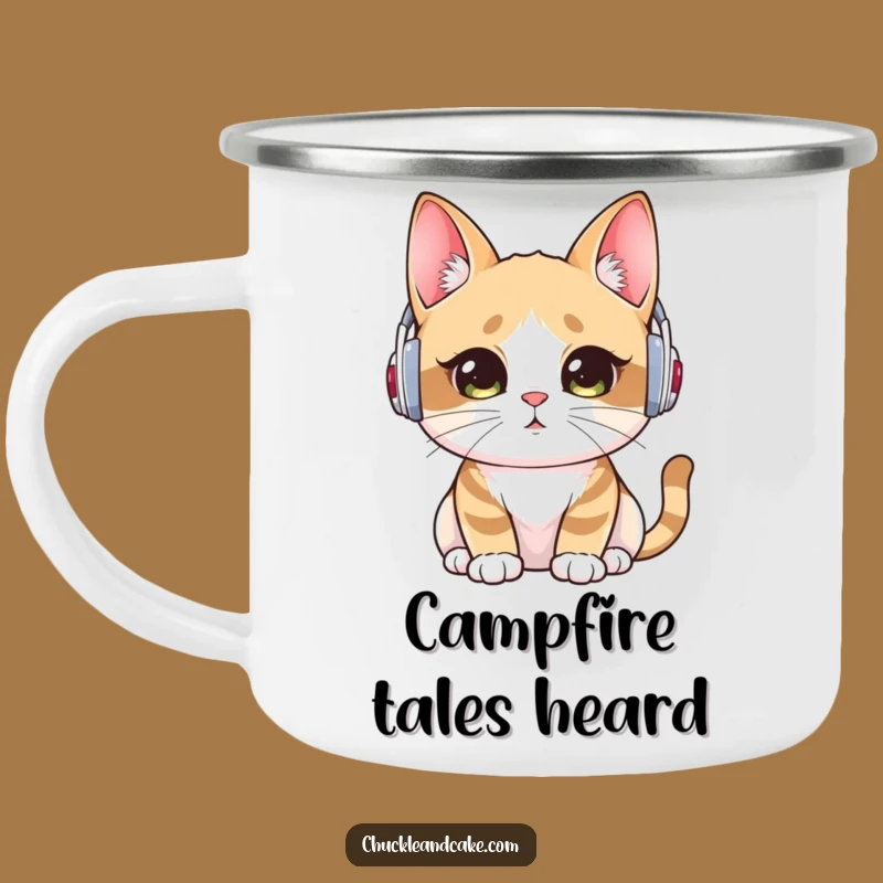 Funny Bobtail Cat Enamel Camping Mug: Attentive Listener