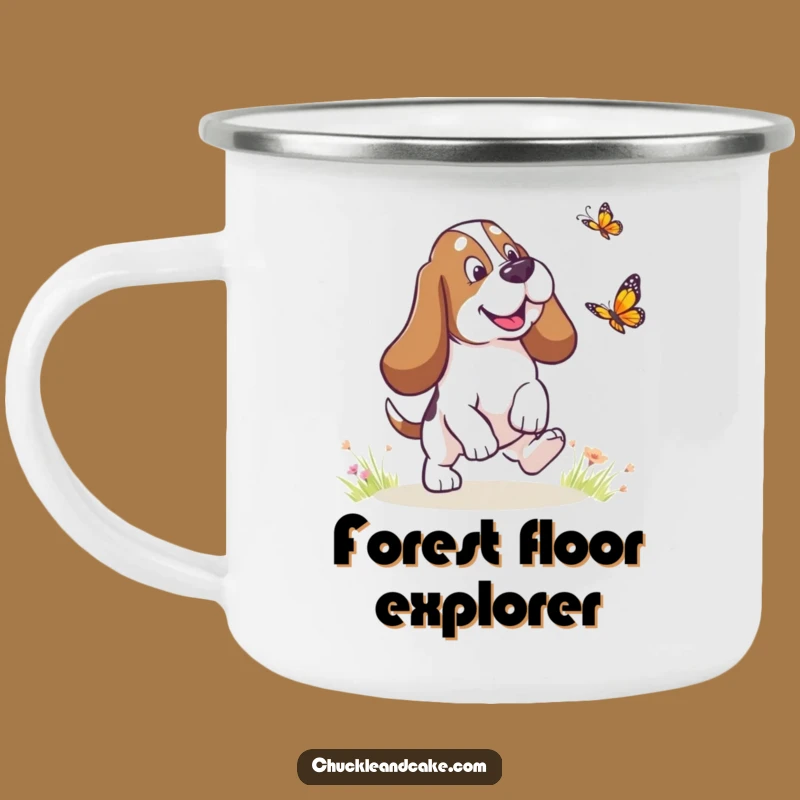 Funny Basset Hound Butterfly Camping Mug - Droopy Ears Chase Cup, Outdoor Funny Gift