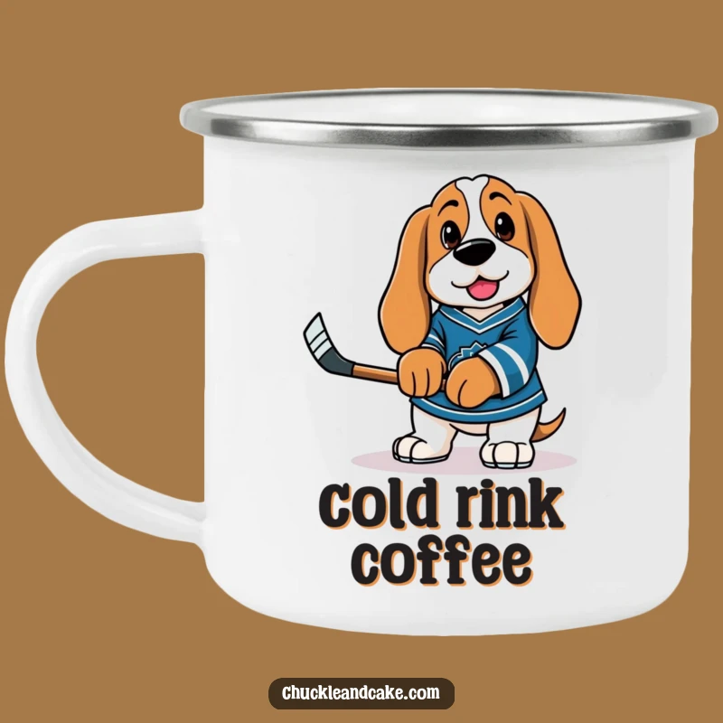 Funny Basset Hound Hockey Camping Mug - Goofy Dog Drinkware for Outdoors