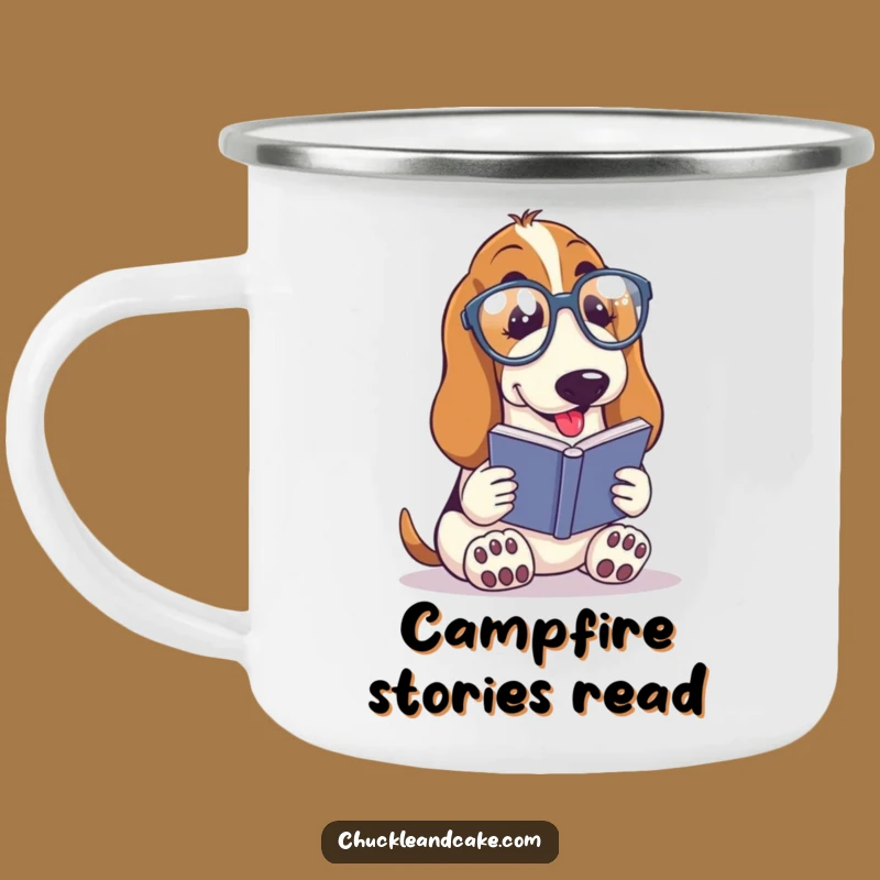 Funny Basset Hound Reader Camping Mug - Spectacles & Book Cup, Outdoor Funny Gift