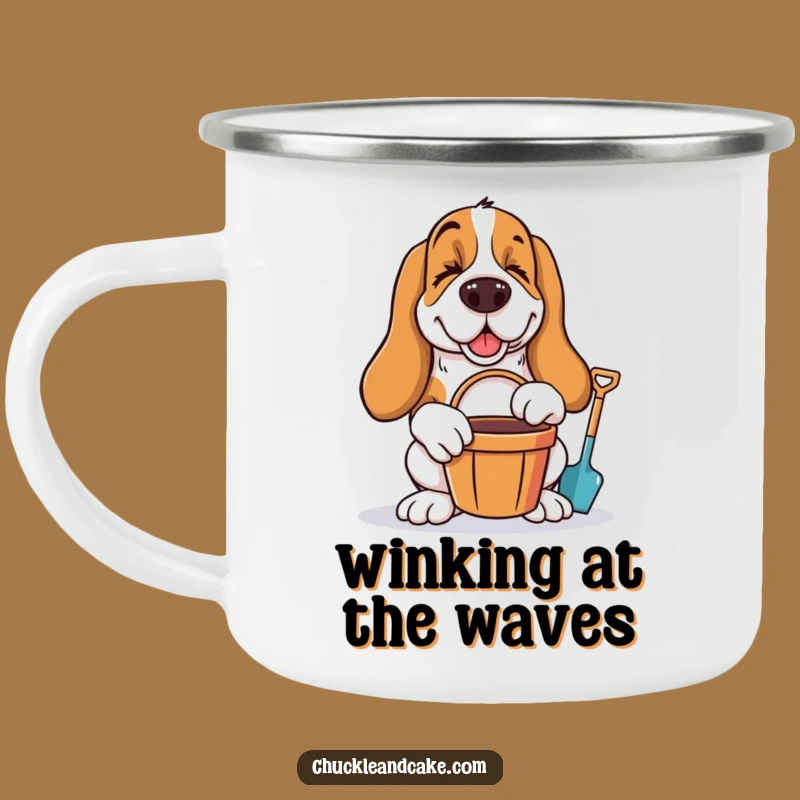 Funny Basset Hound Winking Enamel Camping Mug - Beach Adventure Gift