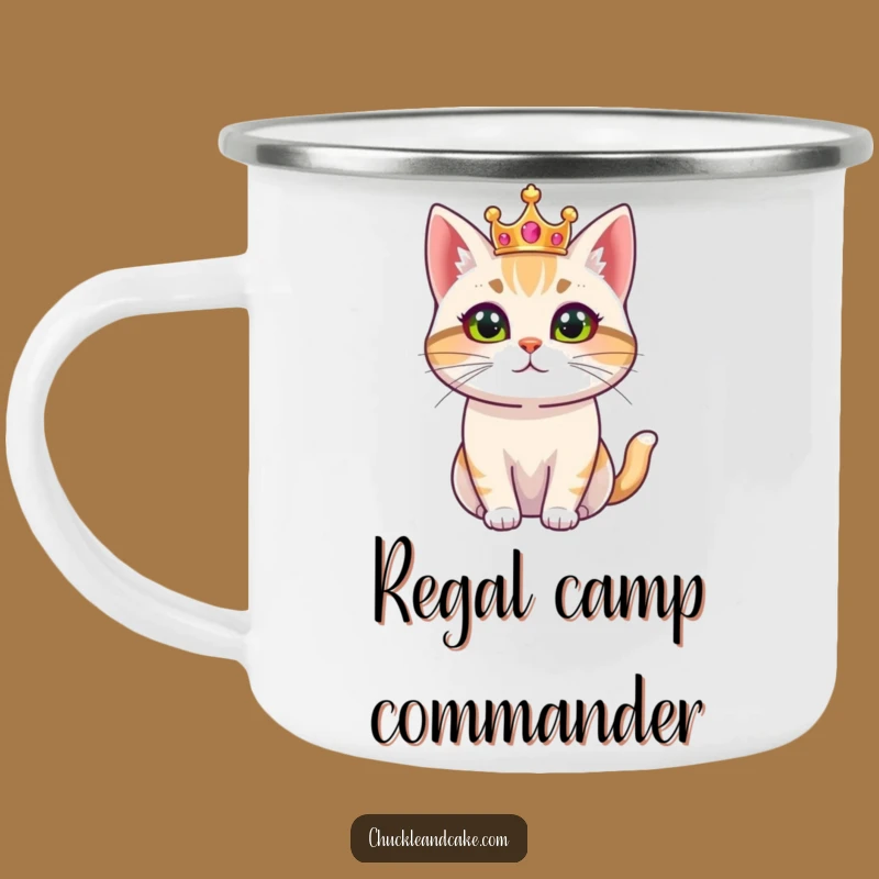 Funny Bobtail Cat Enamel Camping Mug: Regal Ruler