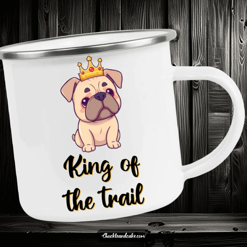 Funny Bullmastiff crown camping mug, perfect for outdoor drinks with a proud dog in regal attire for humorous vibes.