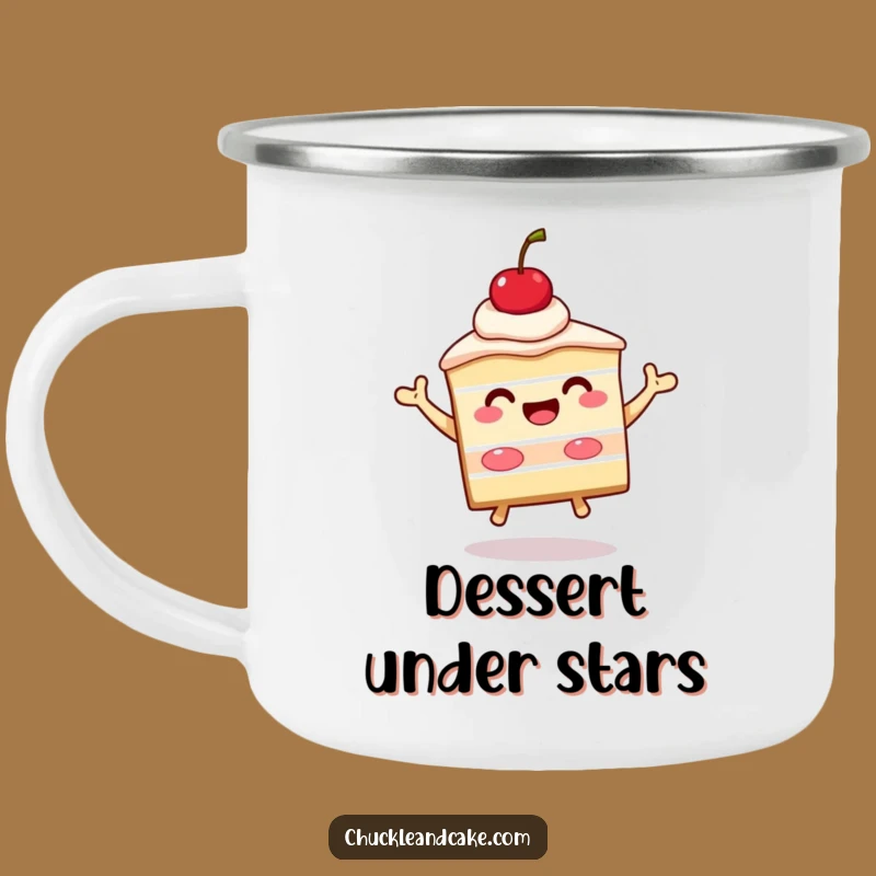 Funny Cake Jump Camping Mug: Adventure with Beaming Dessert, Perfect Funny Gift