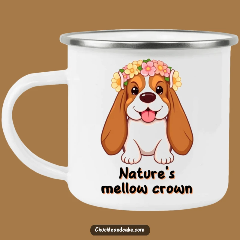 Funny Floral Basset Hound Camping Mug - Blooming Humor for Outdoors