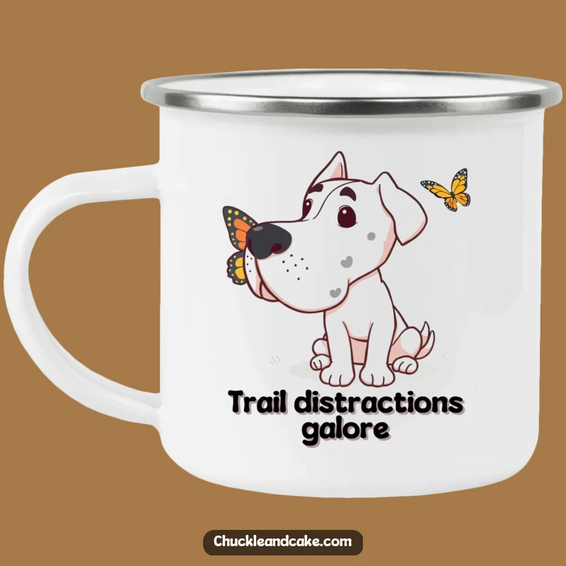 Funny Grand Dane Butterfly Curiosity Camping Mug: Durable & Humorous Outdoor Companion