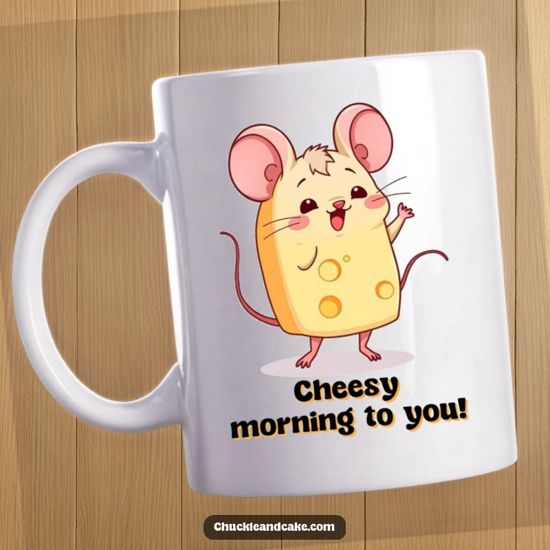 Funny slice of cheese with mice ears wiggling and performing a jig, exuding a joyful and quirky dancing character.