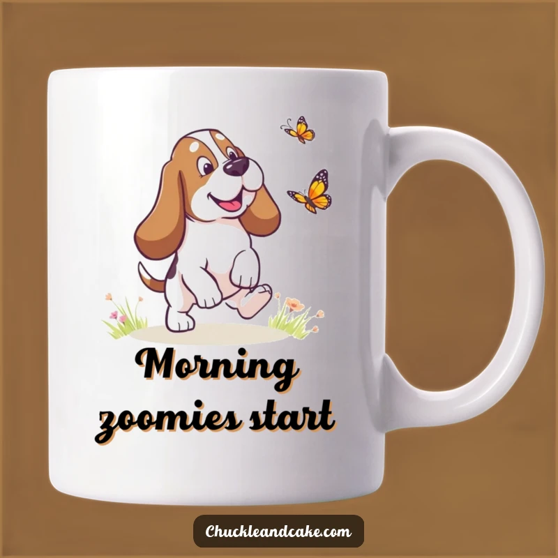 Funny Basset Hound Butterfly Mug - Droopy Ears Chase Design, Hilarious Funny Gift