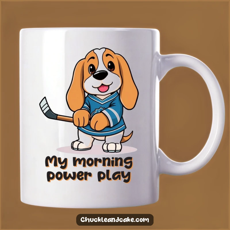 Funny Basset Hound Hockey Mug - Goofy Dog Player Gift for Sports Fans
