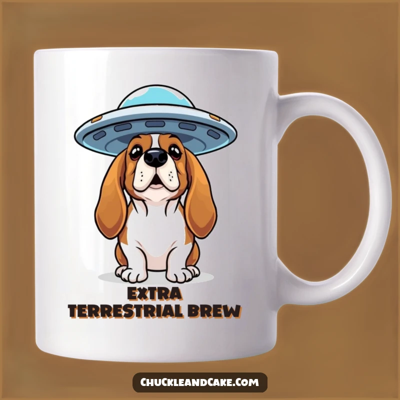 Funny Basset Hound UFO Mug: Curious Dog Encounter, Perfect Funny Gift for Sci-Fi Fans