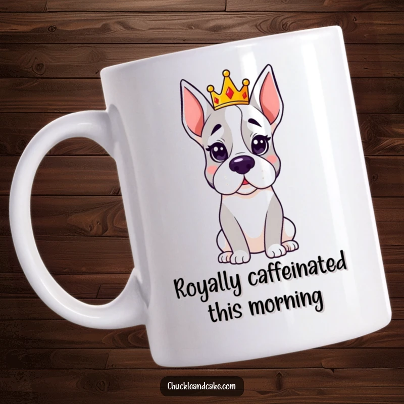 Funny Grand Dane mug depicting a large dog adorned with a tiny, charming crown, exuding regal and humorous dignity.