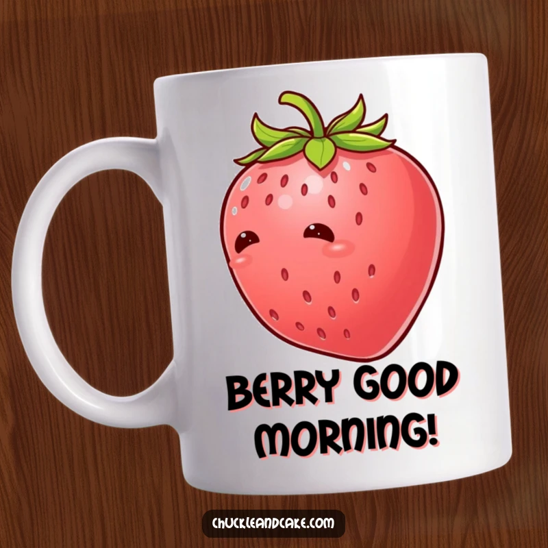 Funny strawberry with leaves giggling uncontrollably, a tickled fruit character expressing pure, uninhibited joy and laughter.