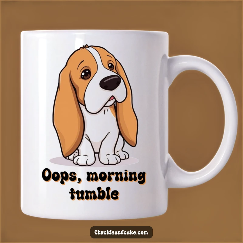 Funny Basset Hound Tripping Mug - Droopy Ears Mishap Design, Hilarious Funny Gift