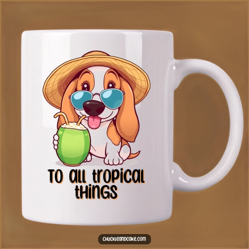 Funny Basset Hound Paradise Mug: Tropical Dog Lover Funny Gift