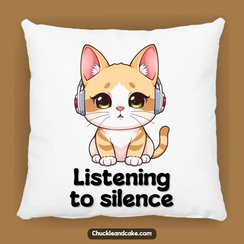 Funny Bobtail Cat Accent Pillow: Attentive Listener in Ear Warmers