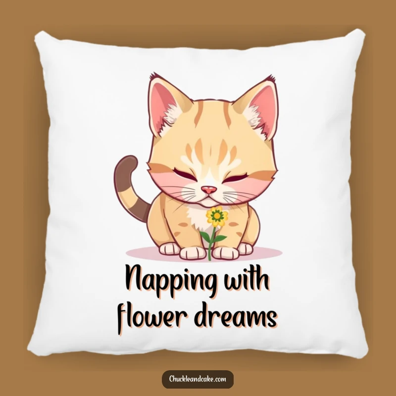 Funny Bobtail Cat Sniffing Flower Pillow - Cozy & Hilarious Home Decor Accent