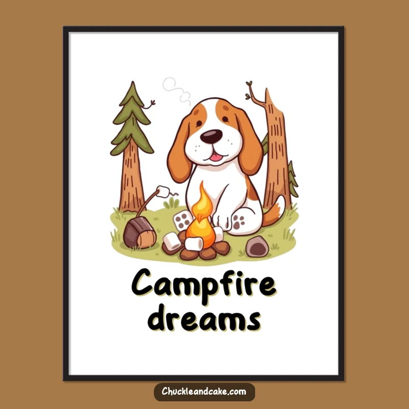 Instant Download Funny Basset Hound Campfire Art: Humorous Dog Print for Cozy Decor