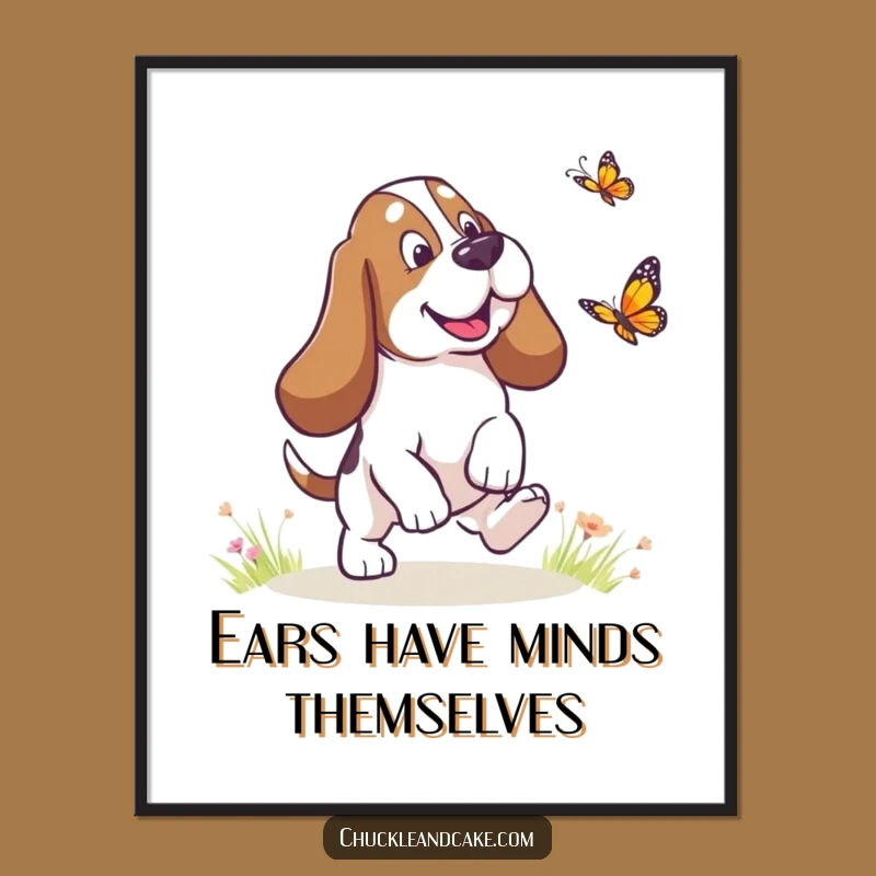 Funny Basset Hound Butterfly Digital Art - Instant Chase Download, Charming Funny Gift