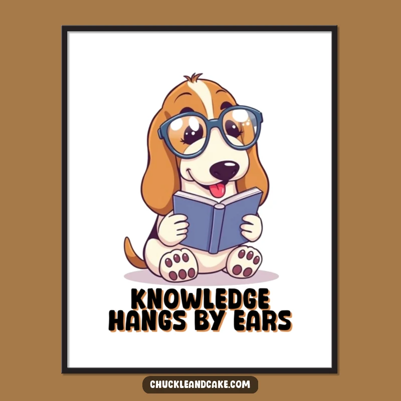 Funny Basset Hound Reader Digital Art - Instant Bookworm Download, Charming Funny Gift