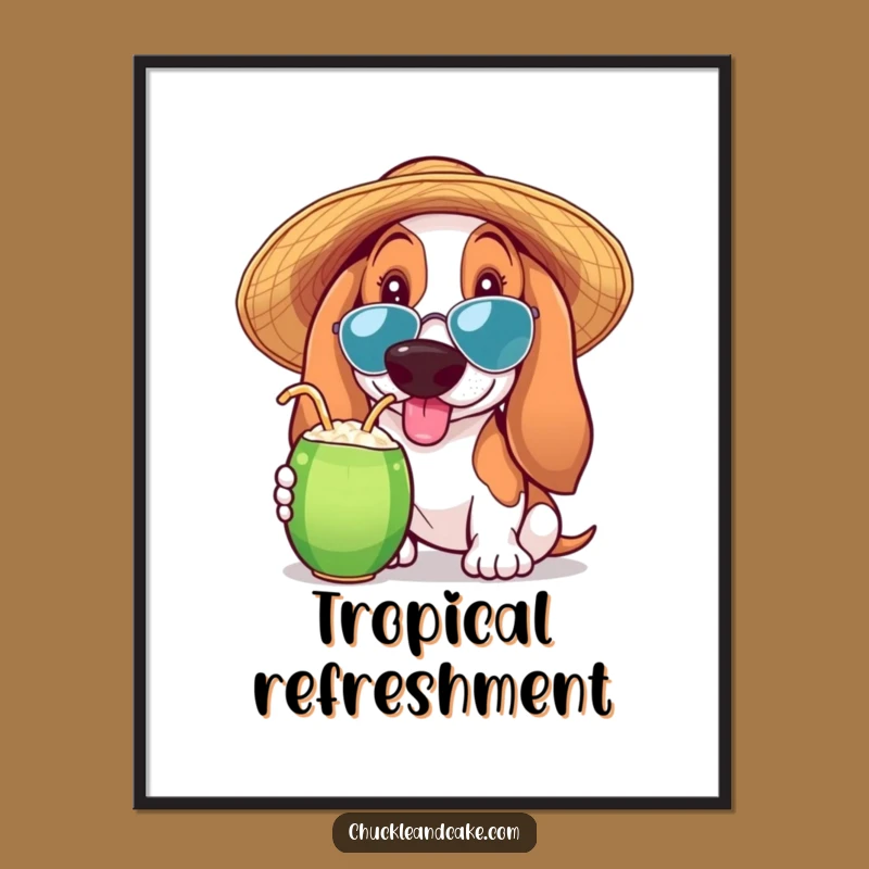 Funny Basset Hound Tropical Digital Art: Instant Island Decor