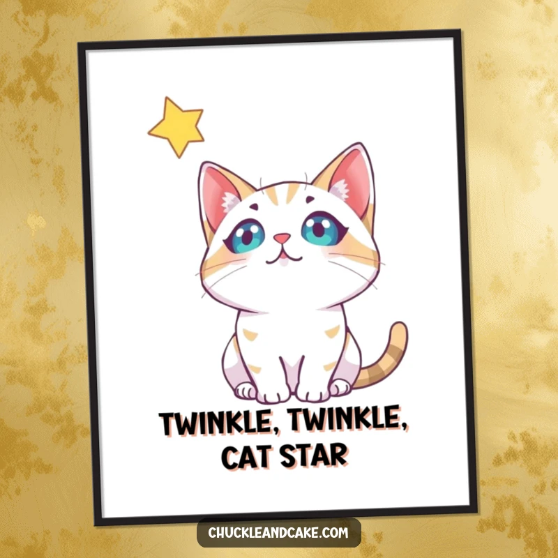 Funny Bobtail Cat Digital Art Print: A bobtail cat looks up at a twinkling star, a magical addition to any room.