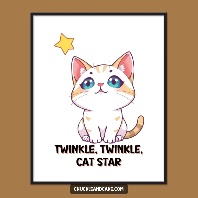 Funny Bobtail Cat Stargazing Digital Art: Instant Whimsy Download