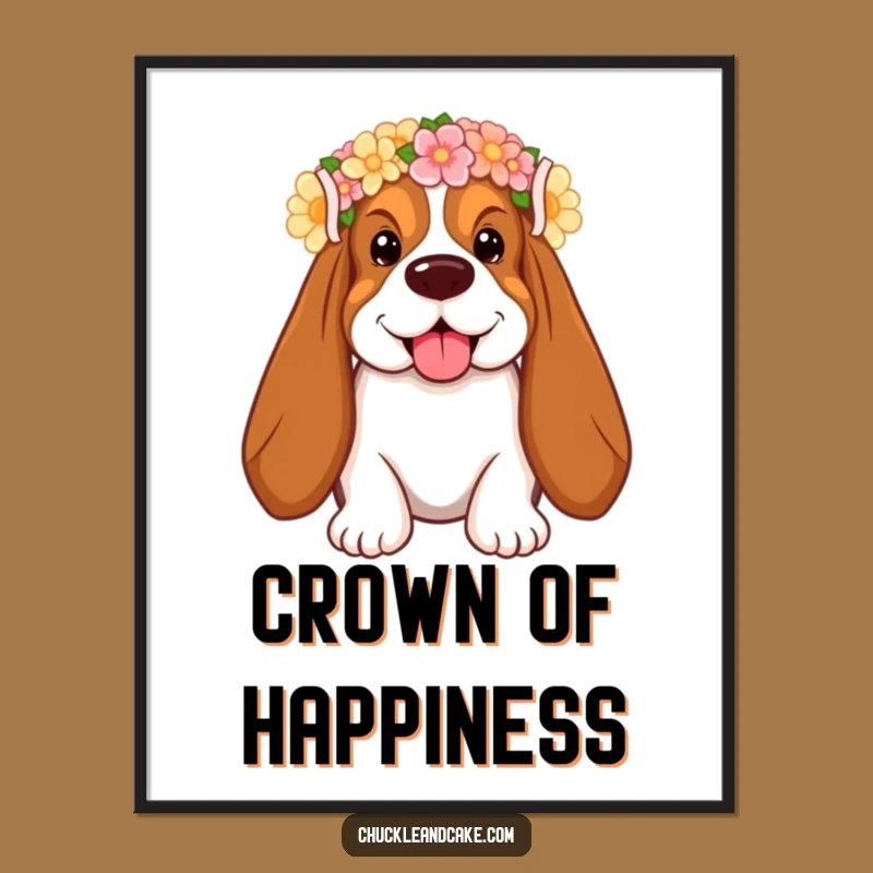 Funny Floral Basset Hound Digital Art Print - Instant Whimsical Charm