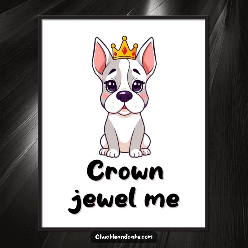 Funny Grand Dane digital art print of a dog wearing a small crown, looking stately and amusingly regal.