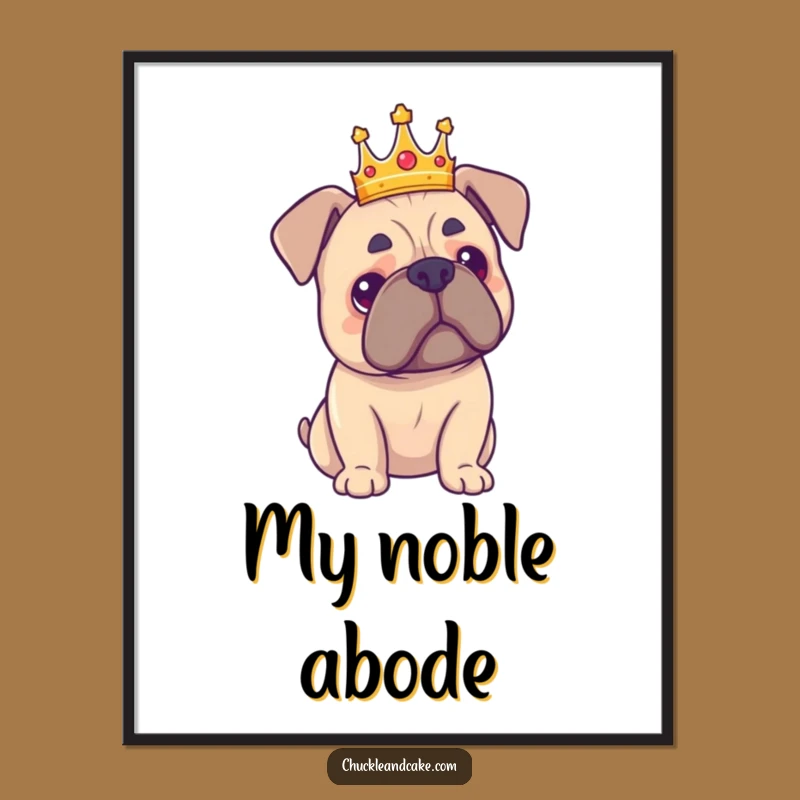 Funny Bullmastiff King Digital Art - Majestic Dog Crown Print, Humorous Decor!