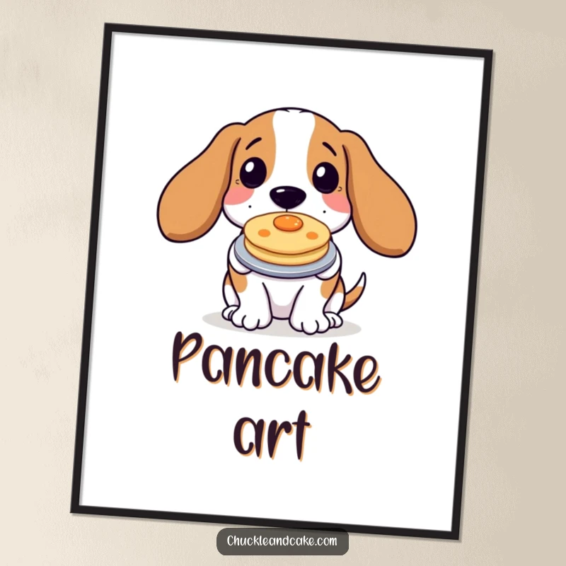 Funny Basset Hound Pancake Digital Art Print of a proud dog holding a small pancake, ready to download and display.