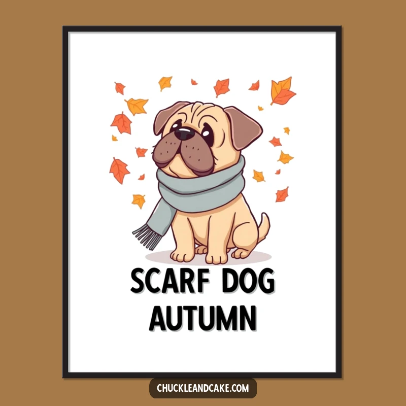 Funny Bullmastiff Autumn Digital Art - Instant Scarf Dog Download, Gift