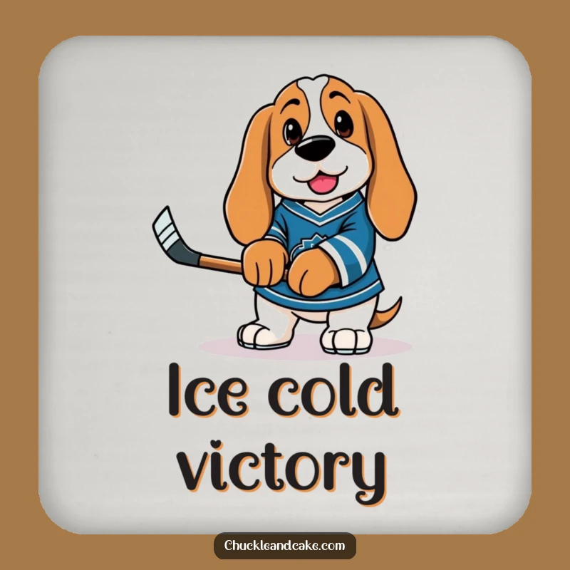 Funny Basset Hound Hockey Coaster Set - Goofy Dog Drink Protection