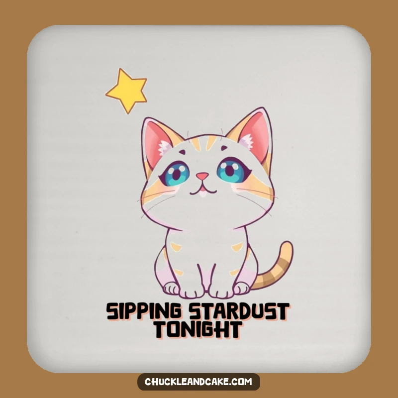 Funny Bobtail Cat Stargazing Coaster: Protect Surfaces with Charm