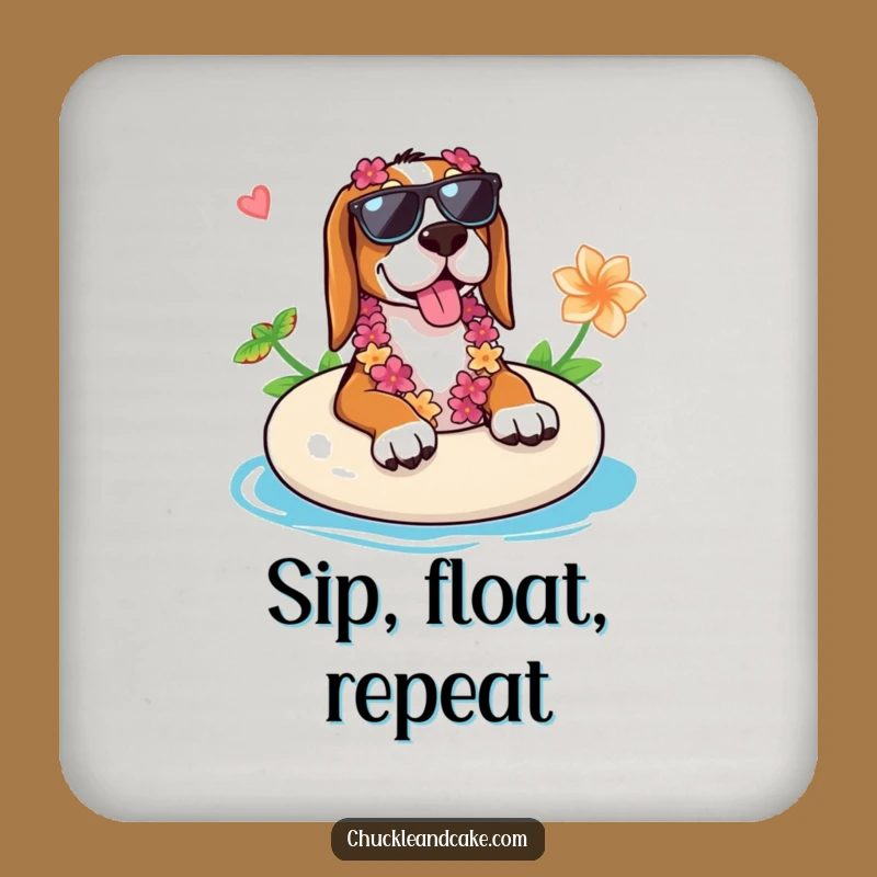 Funny Basset Hound Vacation Coaster: Tropical Table Protection