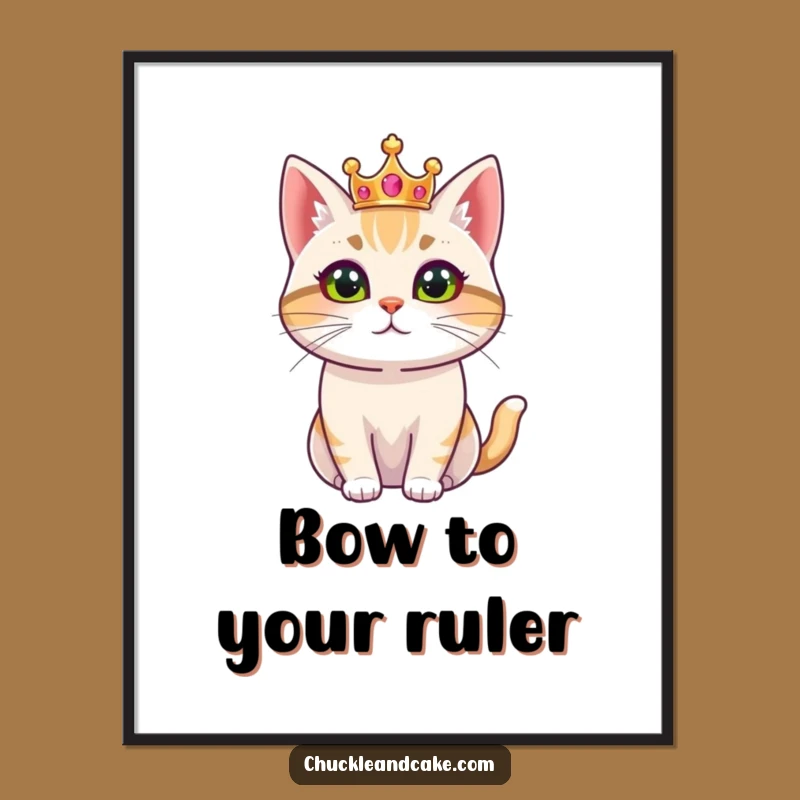 Funny Bobtail Cat Art Poster: Regal King/Queen in Crown Decor