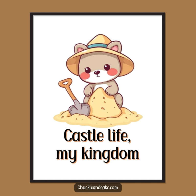 Funny Animal Sandcastle Poster - Charming Beach Wall Art!