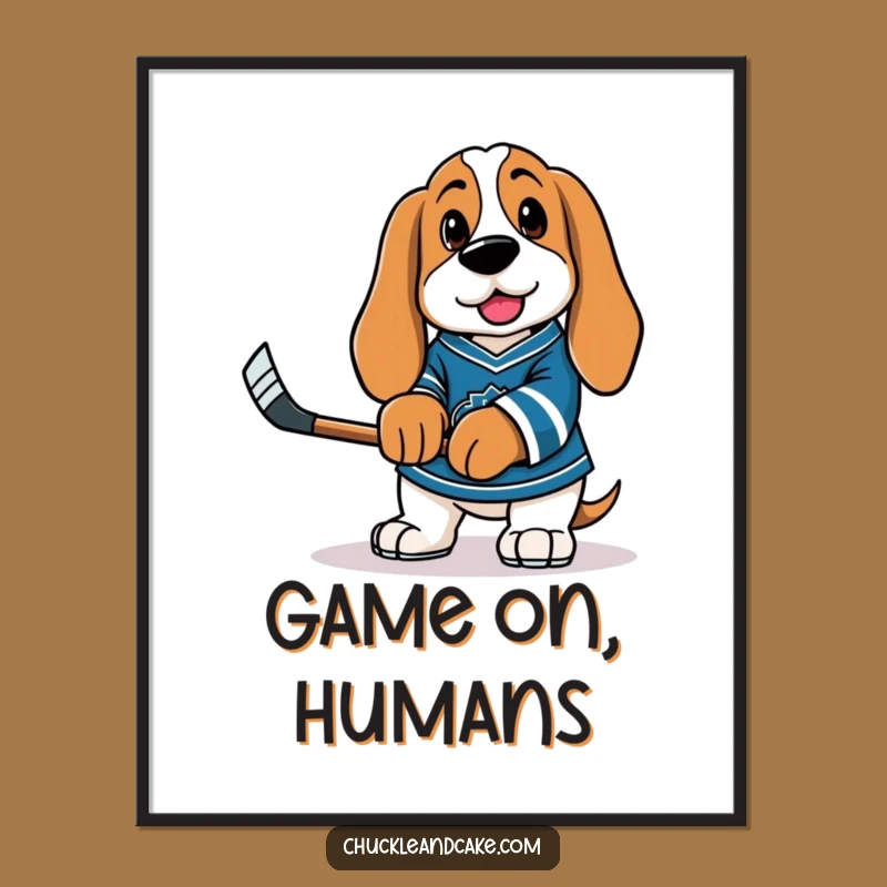 Funny Basset Hound Hockey Poster Print - Goofy Dog Wall Art for Fans