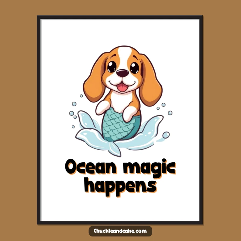 Funny Basset Hound Mermaid Poster - Whimsical Ocean Dog Wall Art Gift