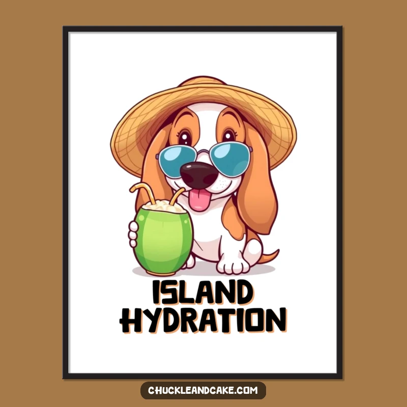 Funny Basset Hound Tropical Poster: Charming Dog Art Print Gift