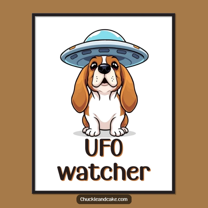Funny Basset Hound UFO Poster: Curious Dog Art, Perfect Funny Gift Wall Decor