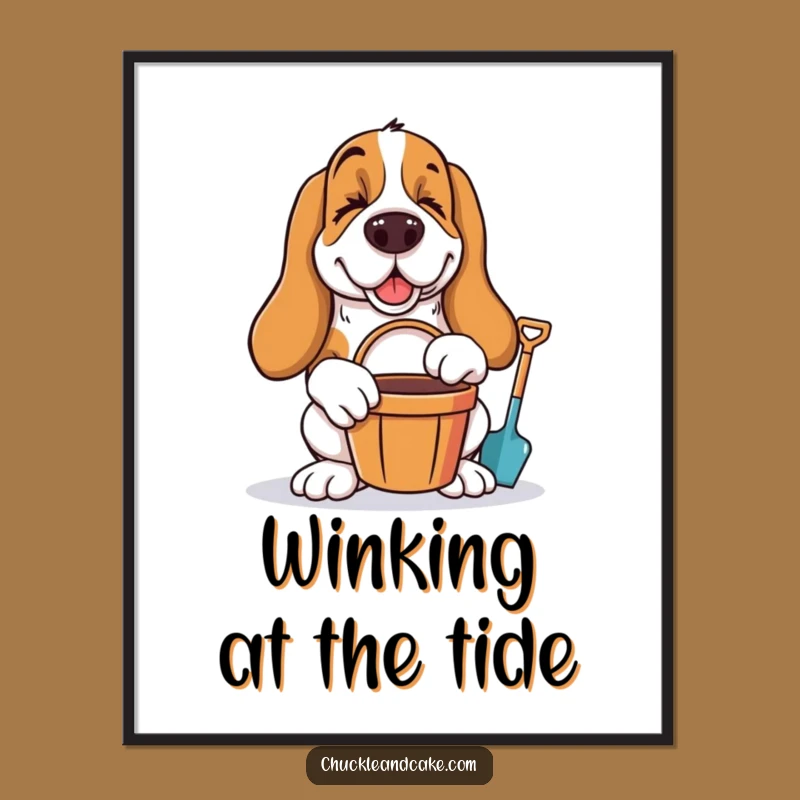 Funny Basset Hound Winking Beach Poster - Hilarious Dog Wall Art Gift