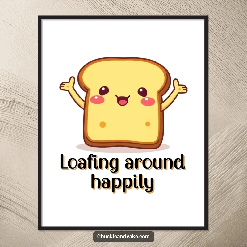 Funny poster of a piece of bread with arms flailing excitedly, perfect for adding vibrant, cheerful wall decor.